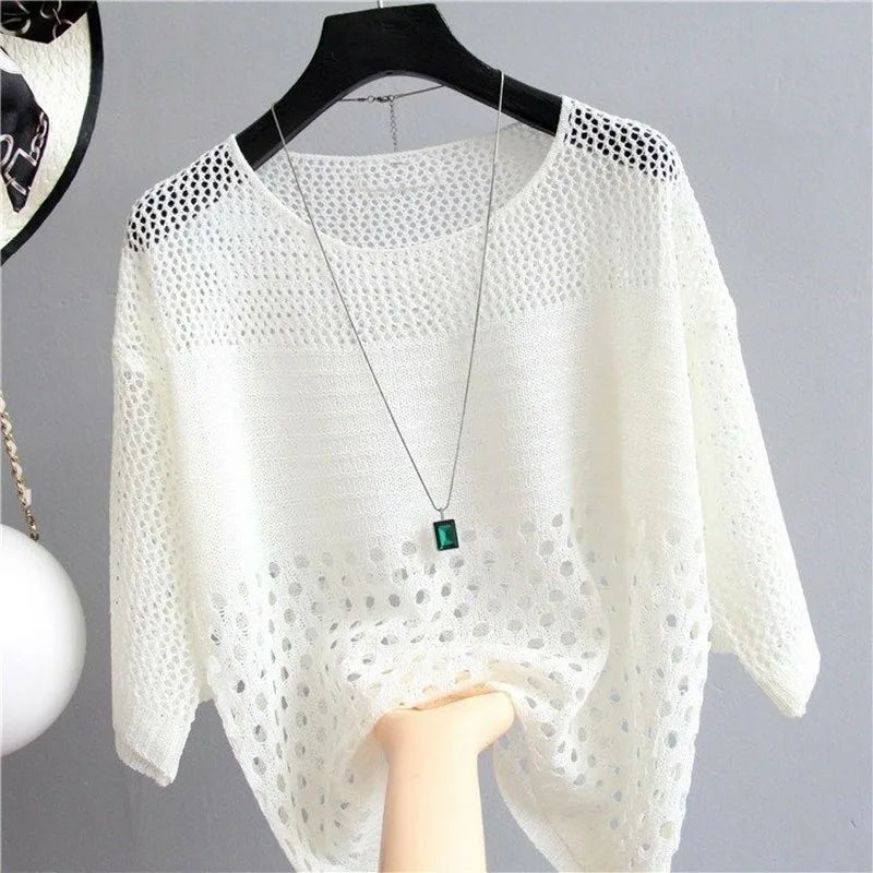 Mesh Thin Knitted Pullover Loose Summer Sweater