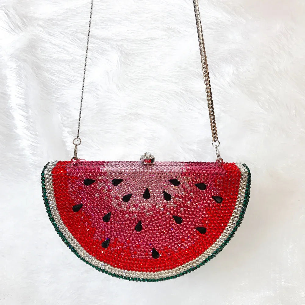 Watermelon Crystal Diamond Evening Rhinestone Clutch Wallet Bridal Wedding Purse Women Bags