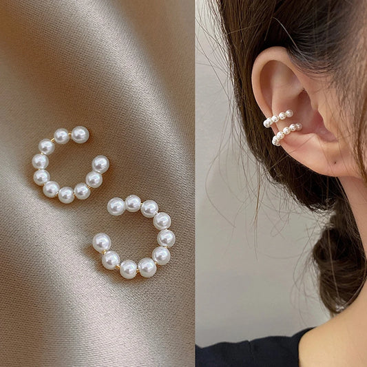 Pearl Ear Cuff Clip Non-Piercing Bone C-shaped Earrings