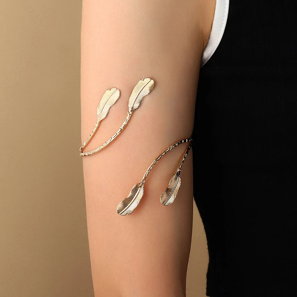 Butterfly Leaf Charm Upper Arm Geometric Pattern Retro Cuff Bangle Body Bracelets