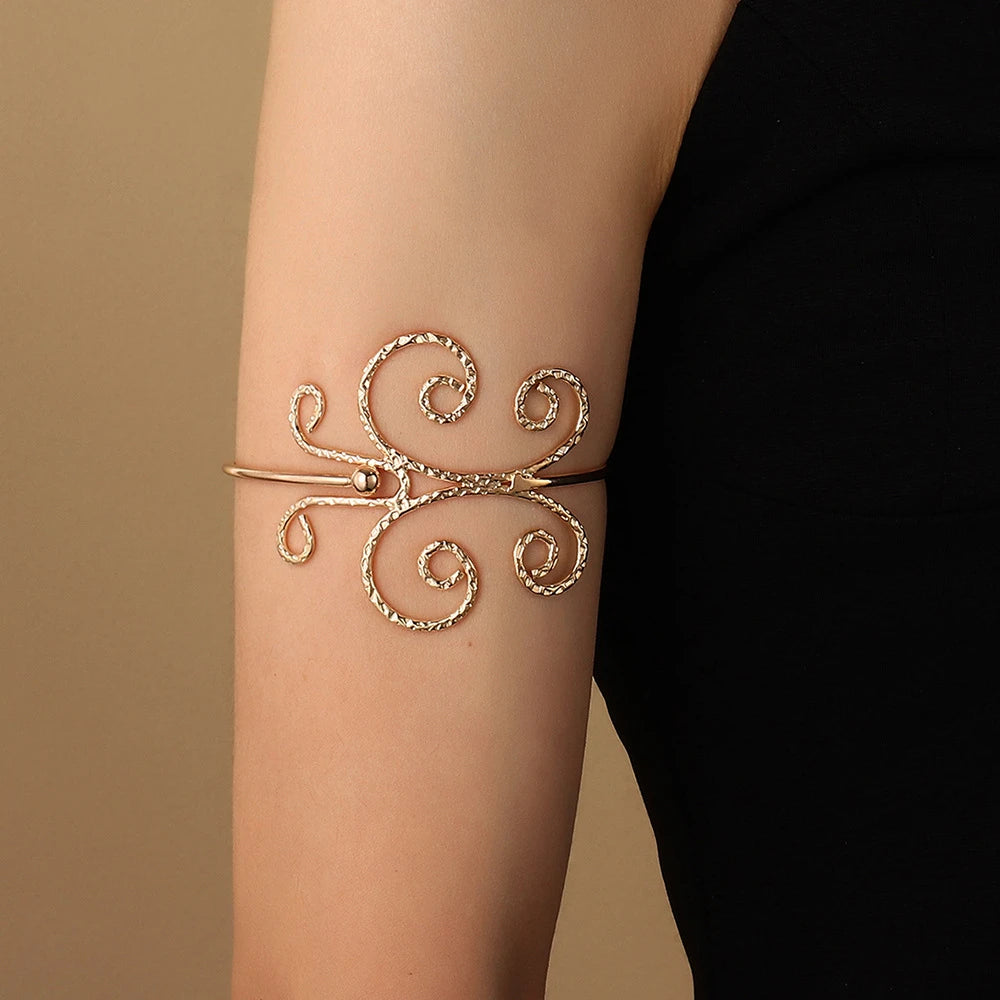 Butterfly Leaf Charm Upper Arm Geometric Pattern Retro Cuff Bangle Body Bracelets