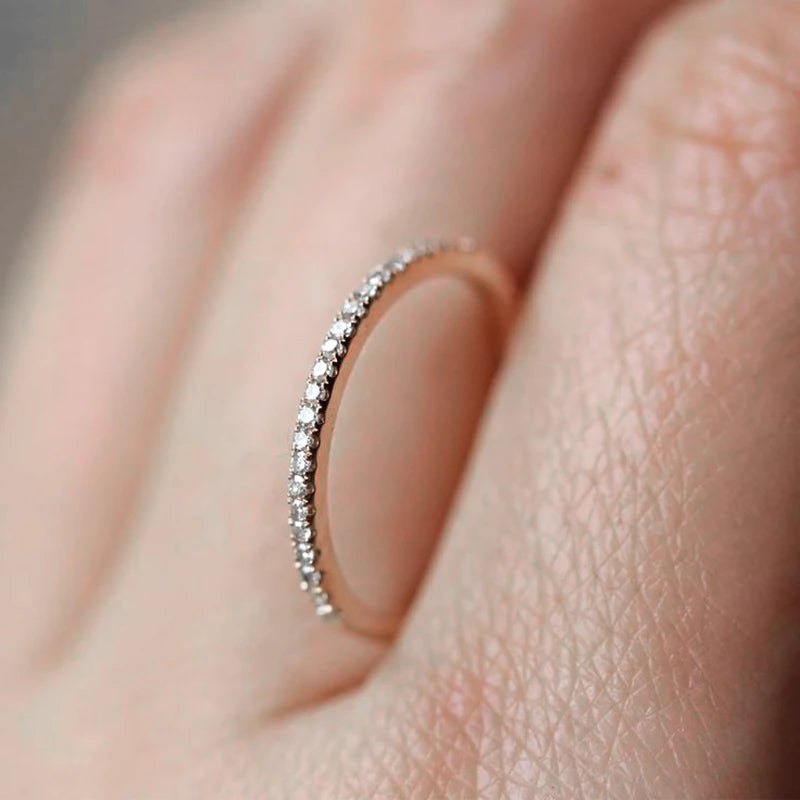 Tiny Delicate Micro Pave Zircon Trendy Chic Crystal Daily Dating Stackable Ring