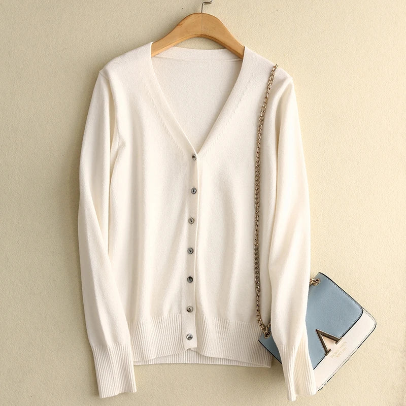 Spring Cardigans Single Breasted V-neck Solid Knitted Slim Cardigans Casual Sweater