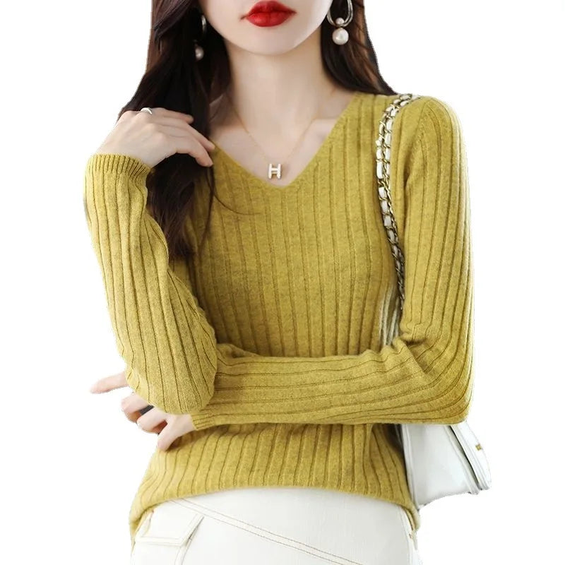 Long Sleeve Knitted V-Neck Winter Sweater