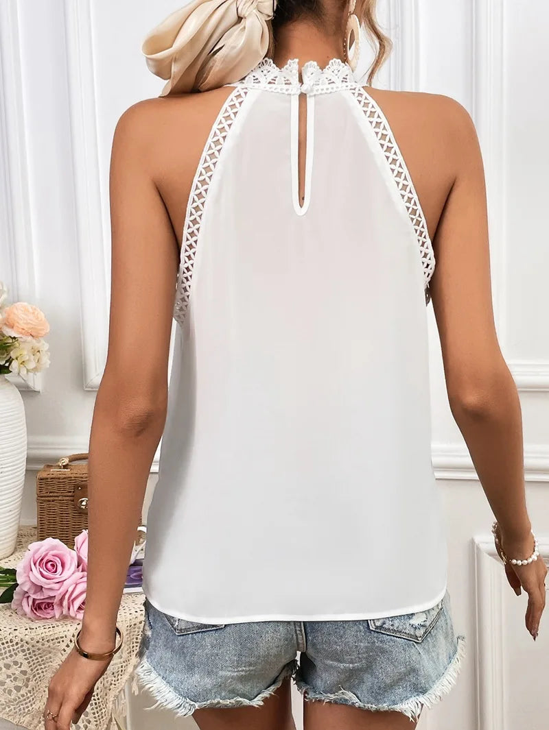 Elegant Sleeveless Lace Style Tank Blouse