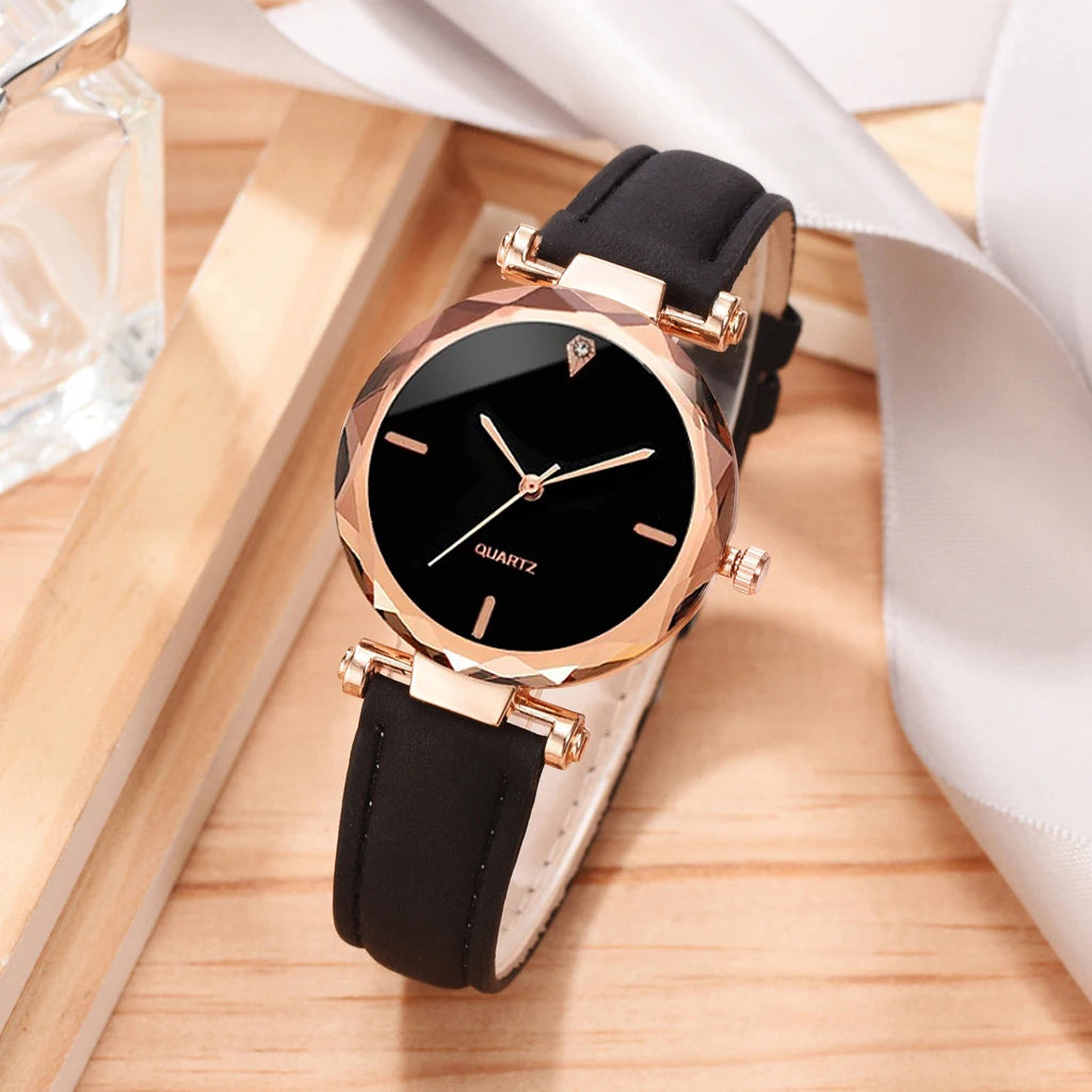 Women Watch Set PU Leather Strap