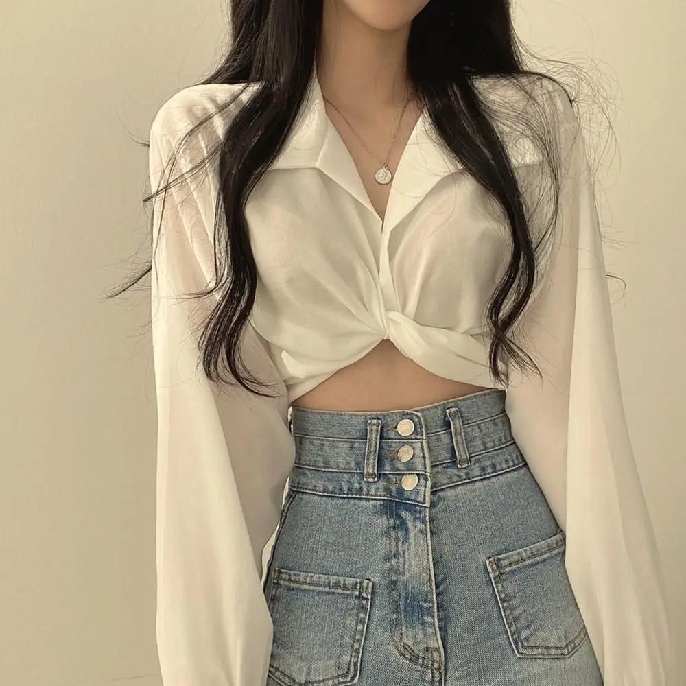 Streetwear Style Trends Black White Long Sleeve Blouse