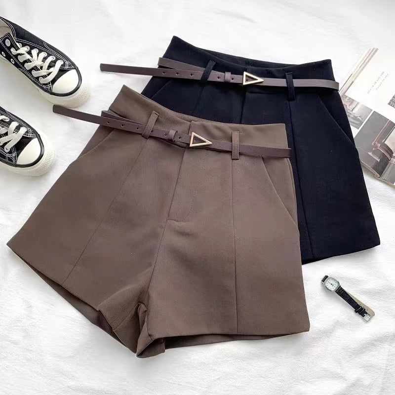 Casual Summer A-line Waist Chic with Belted Women Short