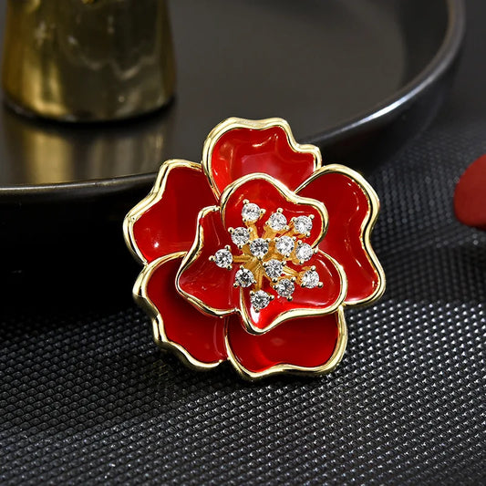 Beautiful Red Drip Camellia Brooches