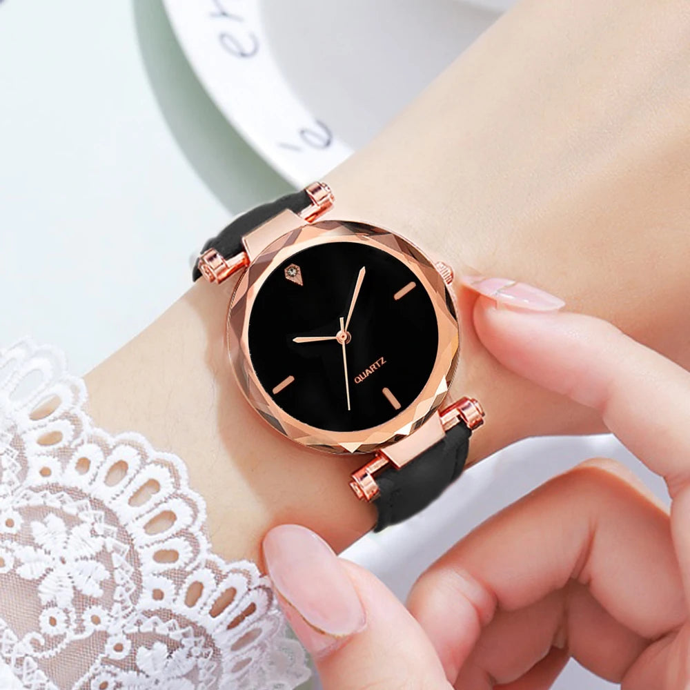 Women Watch Set PU Leather Strap