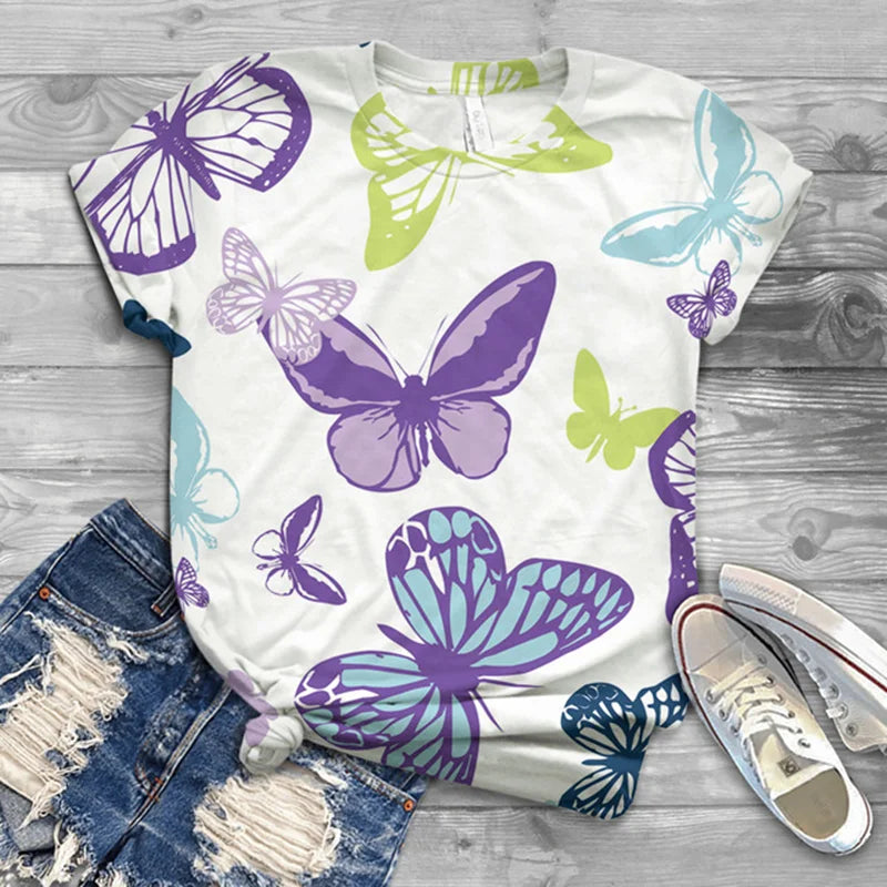 Butterfly Casual Streetwear Short Sleeves Tops T-shirt