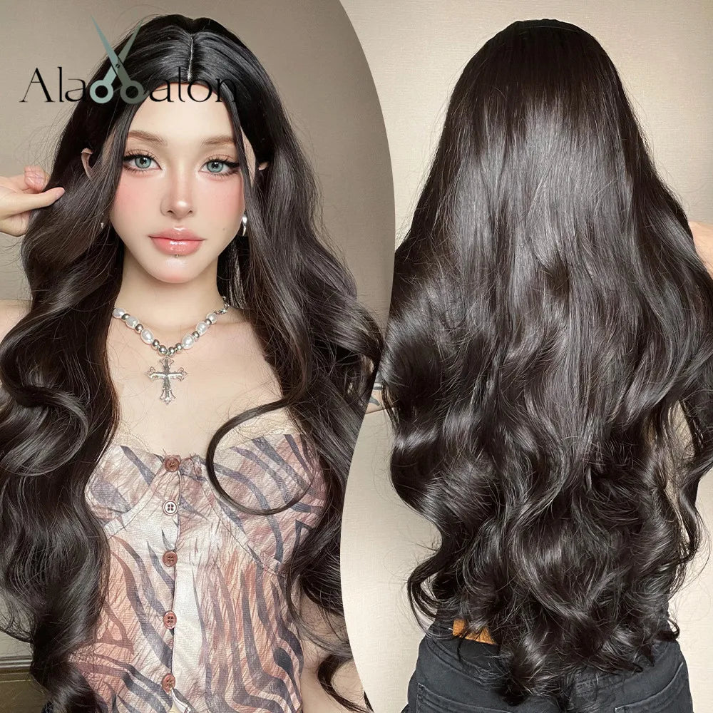 Long Wavy Wigs Synthetic Hair with Bangs Daily Wig for Women Hairstyle