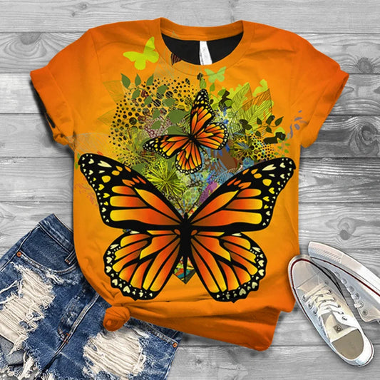 Butterfly Casual Streetwear Short Sleeves Tops T-shirt