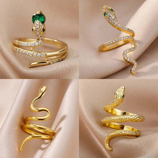 Snake Open Adjustable Zircon Ring