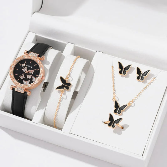 6/1pcs Set Women Watch Ring Necklace Earrings Bracelet Set