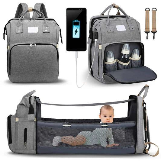 Fashionable Folding Baby Bed Mother Large Capacity Portable Diaper Double Shoulder Mommy Bag