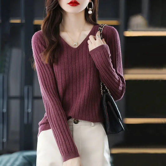 Long Sleeve Knitted V-Neck Winter Sweater