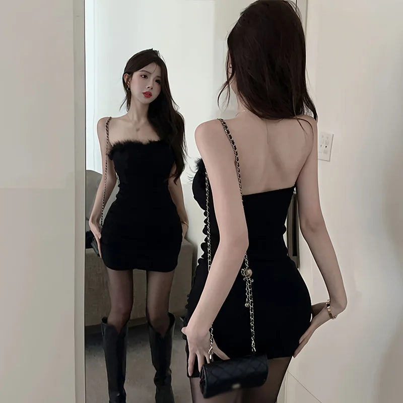 Fashion Sexy Evening Casual Retro Solid Plush Stitching Design Sleeveless Women Dresses