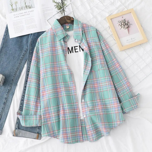 Casual Flannel Plaid Bottom Shirt