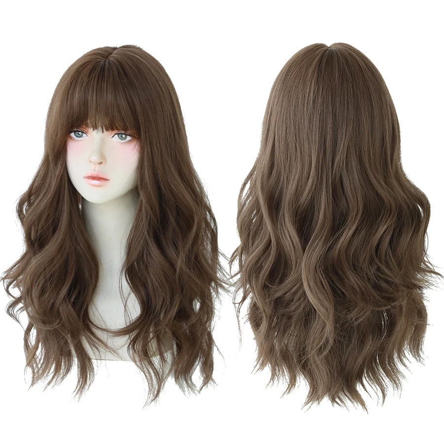 Brown Ash Long Deep Wave Wigs Women Hairstyle