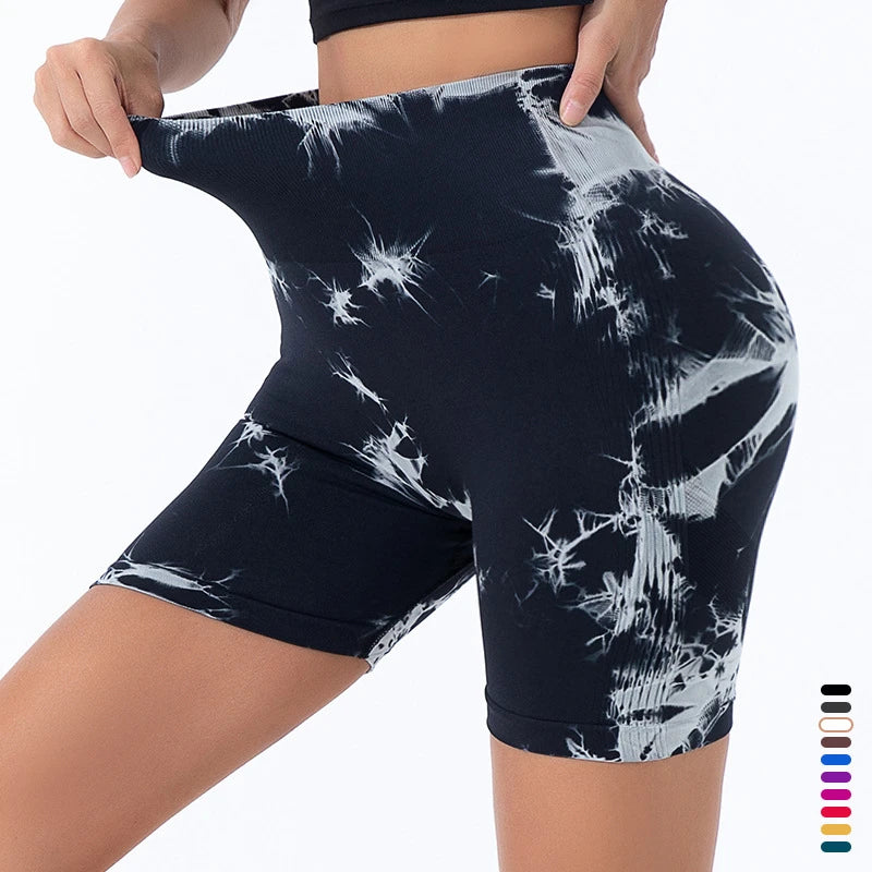 High Waist Seamless Tie Dye High Elastic Women Short