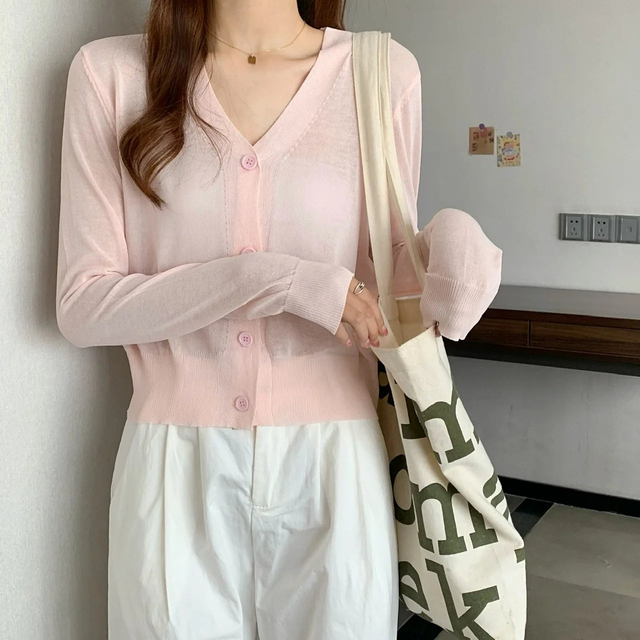 Summer V Neck Cardigan Casual Transparent Simple Thin Sweater