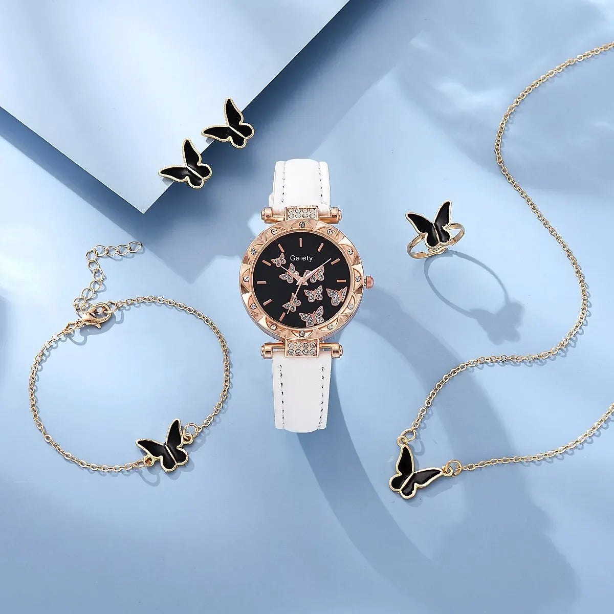 6/1pcs Set Women Watch Ring Necklace Earrings Bracelet Set