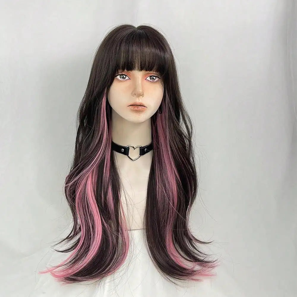 Synthetic Long Curlys Brown Hanging Ear Color Top Wig Hairstyle