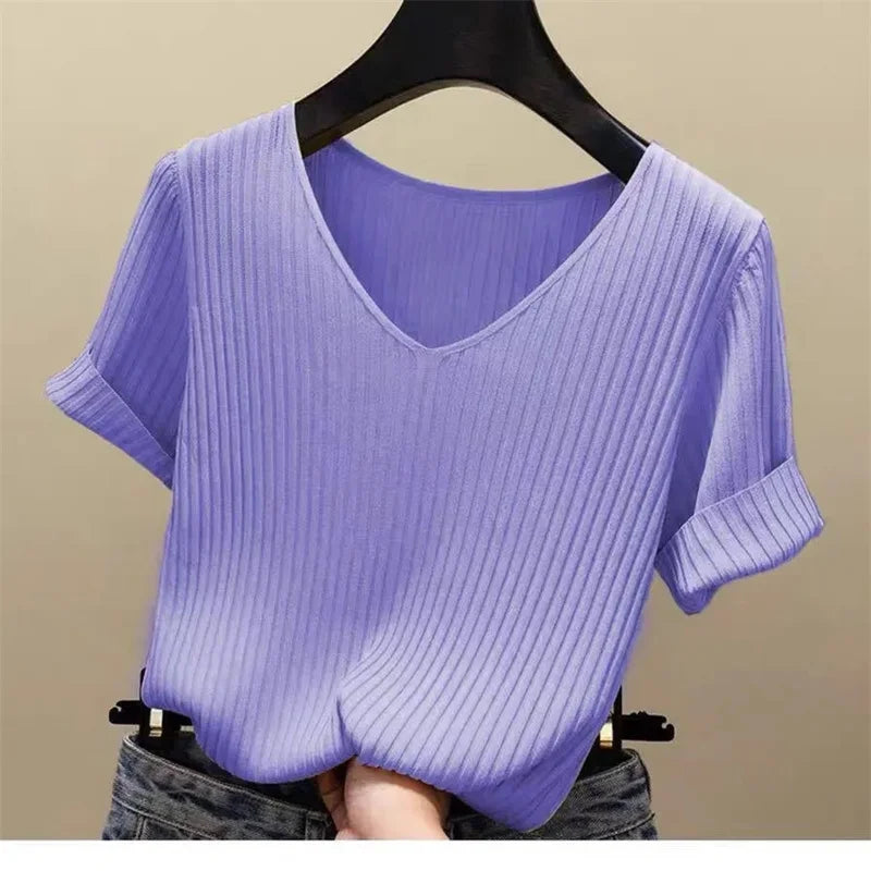 Summer V-neck Knitted Sweater