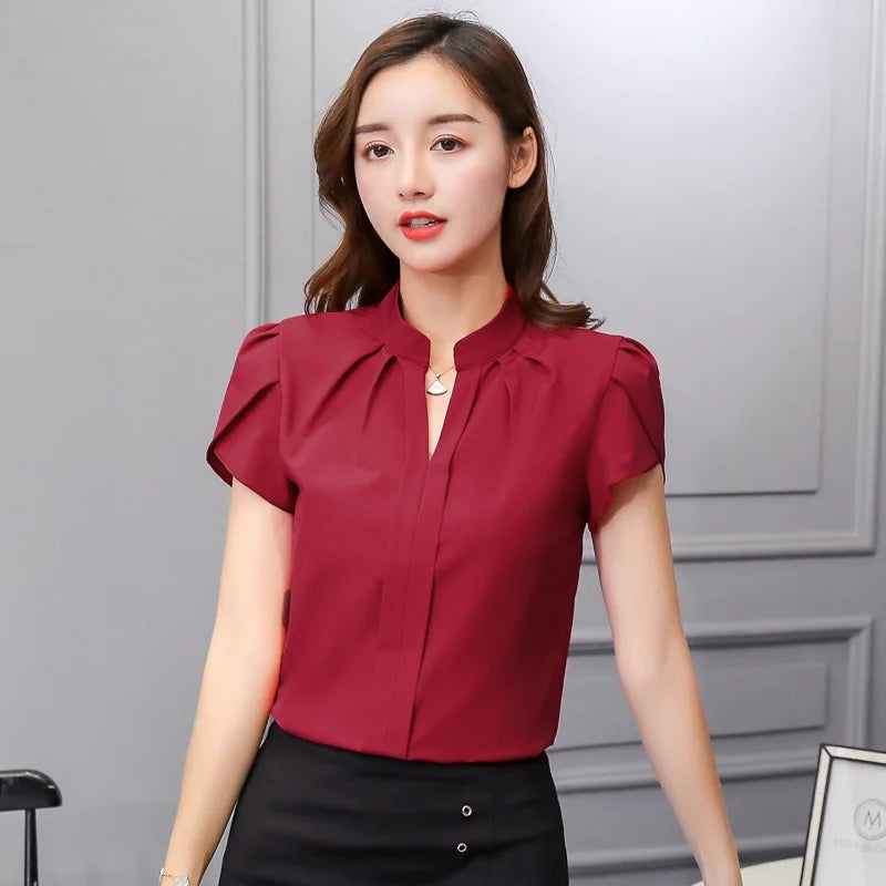 Short Sleeve Fashion Leisure Chiffon Bottom Shirt