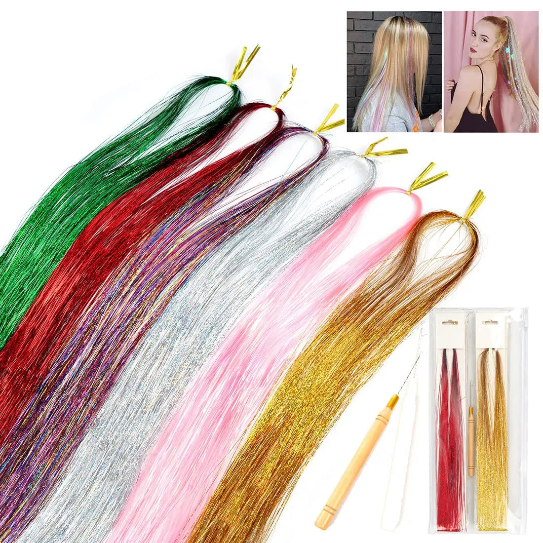 shiny tinsel rainbow silk hair extensions Women Hairstyle