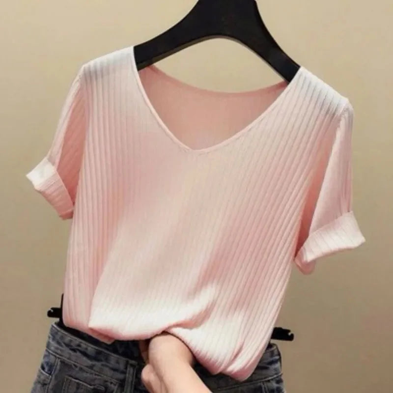 Summer V-neck Knitted Sweater