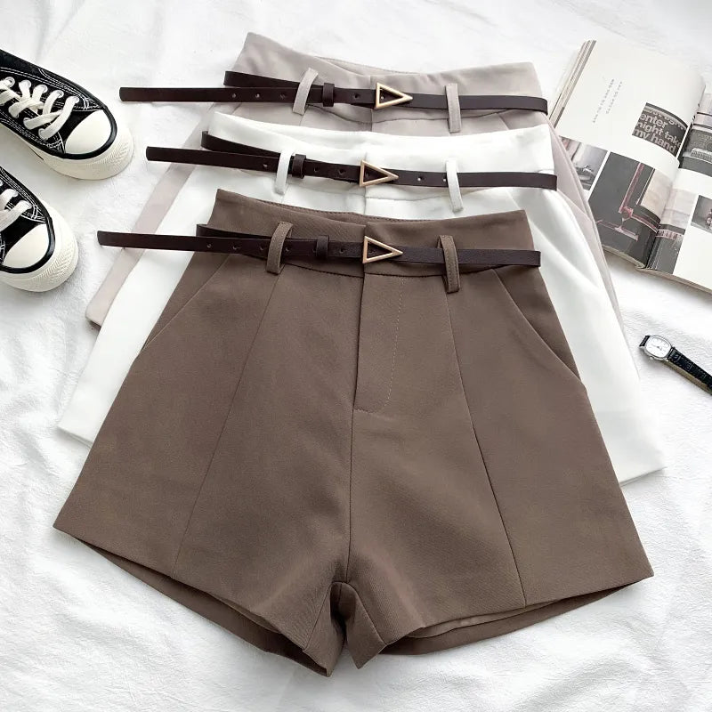 Casual Summer A-line Waist Chic with Belted Women Short