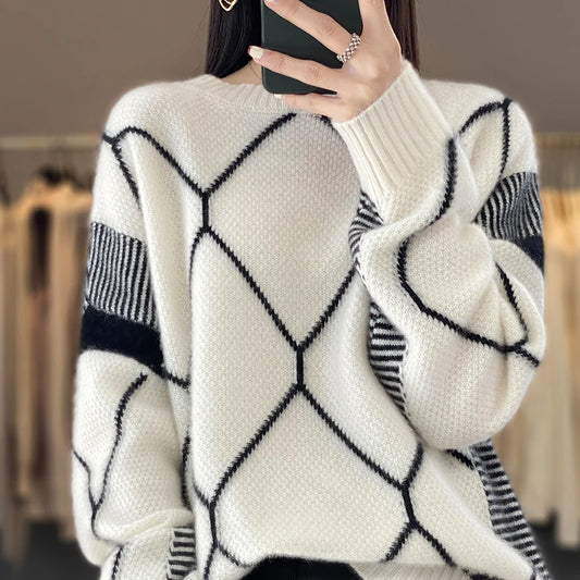 Cashmere Round Neck Spring Autumn Wool O-Neck Pullover Sweater