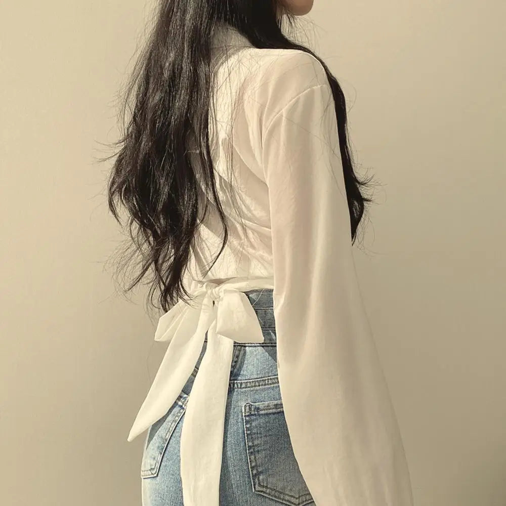 Streetwear Style Trends Black White Long Sleeve Blouse