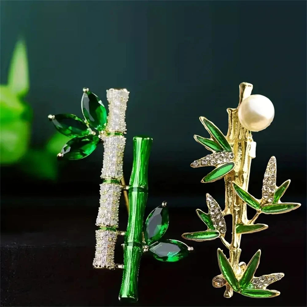 Crystal Pearl Bamboo Leaf Brooch