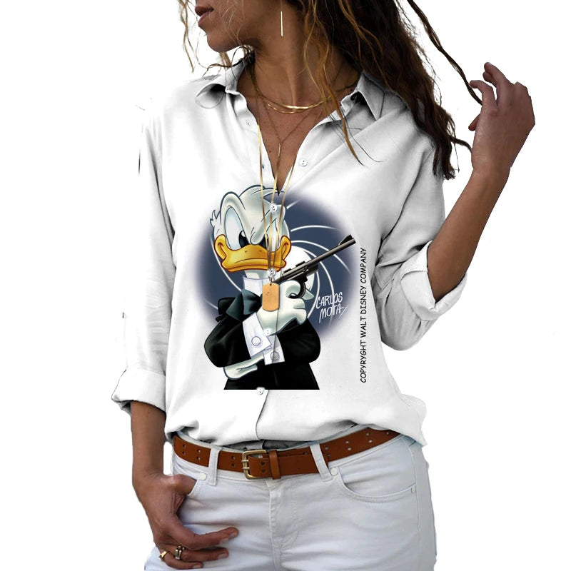 Slim Fit 3D Printed Button Long Sleeve Lapel Casual Cute Bottom Shirt