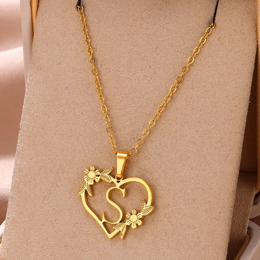 A-Z Letters Initials Heart Pendant Necklace