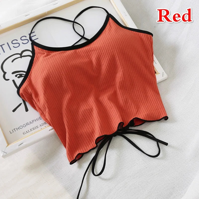 Summer Slim Fit Open Back Sexy Chest Cushion Strap Women Blouse