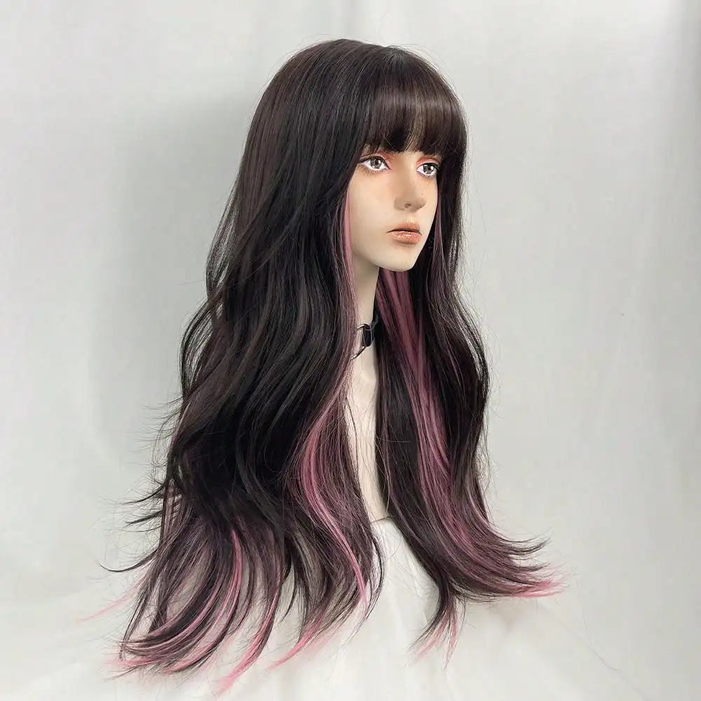 Synthetic Long Curlys Brown Hanging Ear Color Top Wig Hairstyle