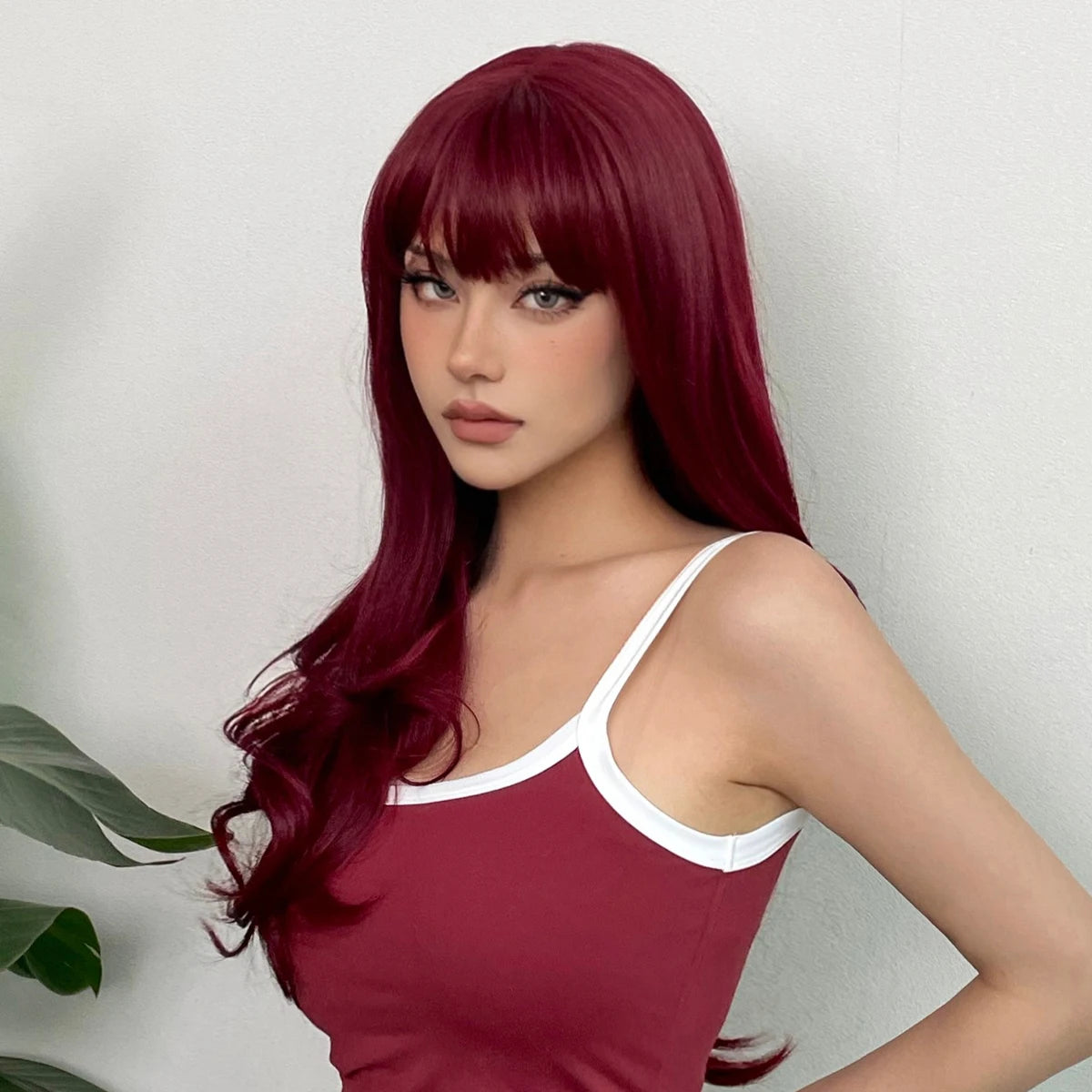 Burgundy Long Wavy Wigs  for Women Hairstyle