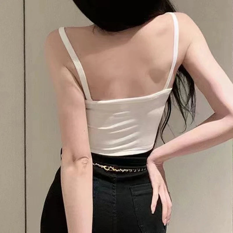 Sexy Crop Top Slim Fitting Camisole Chest Metal Strap Fashion Woman Blouse