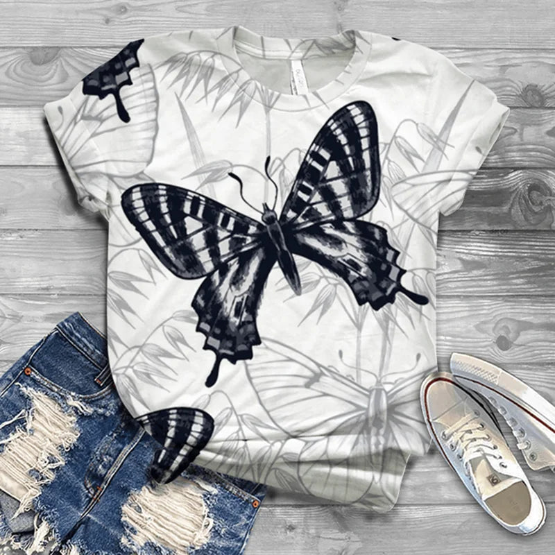 Butterfly Casual Streetwear Short Sleeves Tops T-shirt