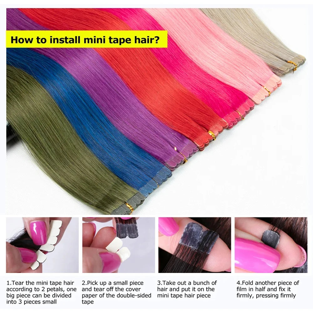 Invisible Adhesive Synthetic Tape In Hair Extension for Women Hairstyle