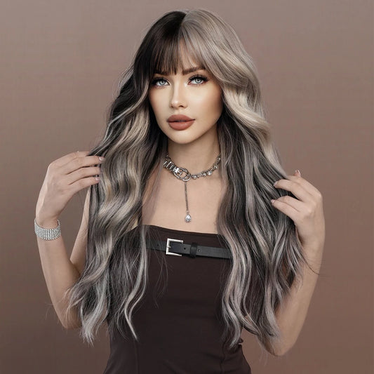 Long Body Wavy Silver Ash Hair Wig  Women Hairstyle