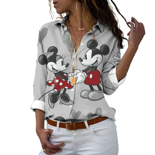 Slim Fit 3D Printed Button Long Sleeve Lapel Casual Cute Bottom Shirt