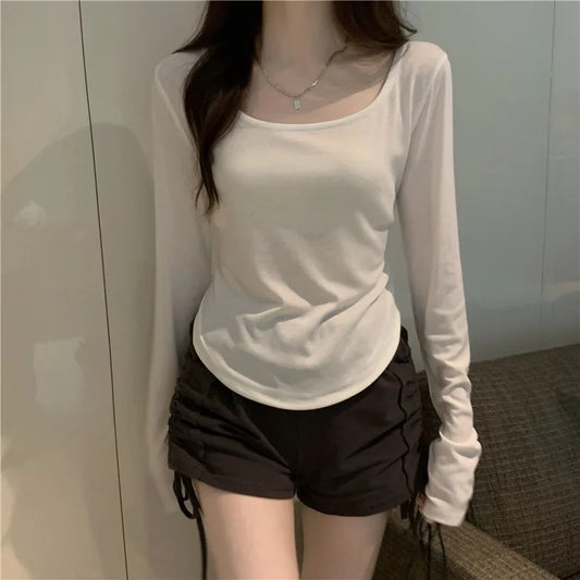 Square Neck Long Sleeve Spring WomenT-Shirt