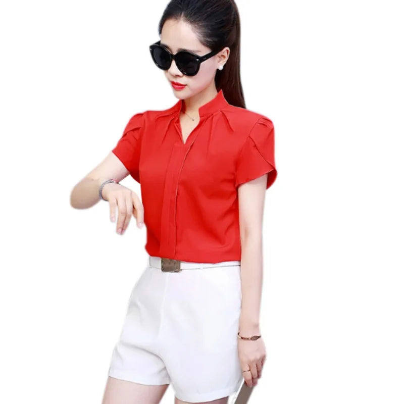 Short Sleeve Fashion Leisure Chiffon Bottom Shirt